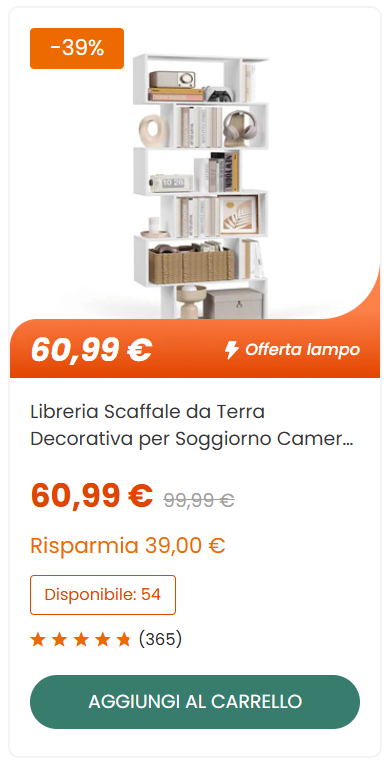 VASAGLE Libreria a 6 Ripiani Aperti Divisorio per Stanza Autoportante Moderno Bianco