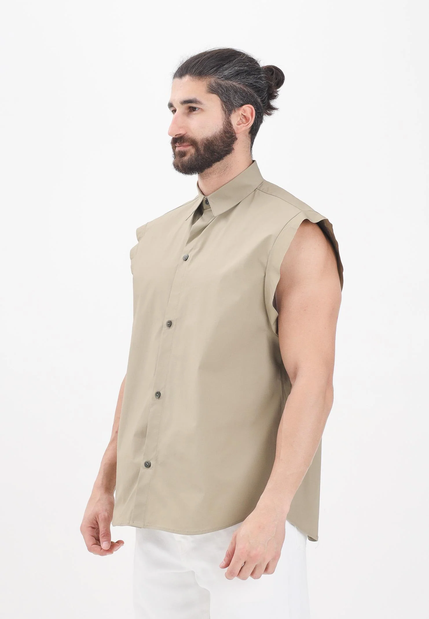 Image of I'M BRIAN Camicia smanicata verde militare da uomo