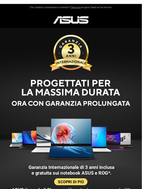 3 anni di garanzia su tutti i Notebook ASUS e ROG! 🛡️