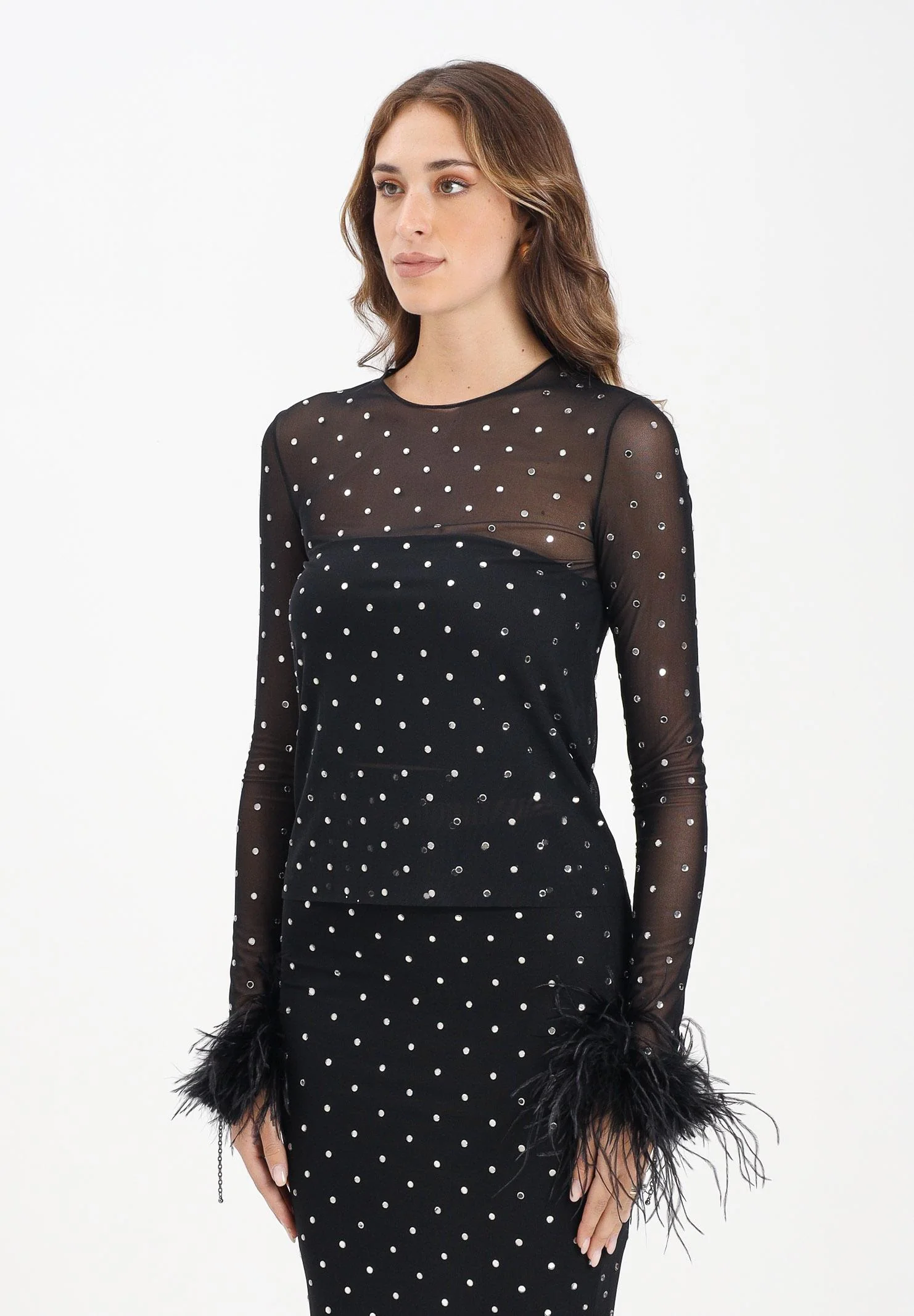 Image of ALMA SANCHEZ Top Taime nero da donna con applicazioni di micro strass