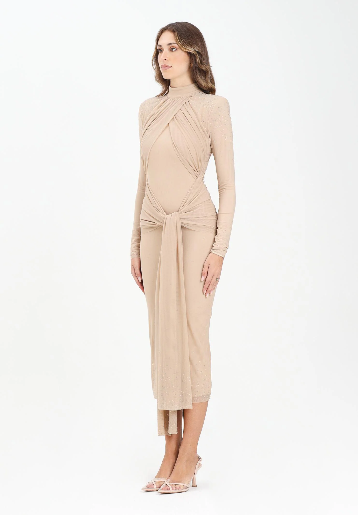Image of ALMA SANCHEZ Abito midi Acaico nude da donna con applicazioni di micro strass