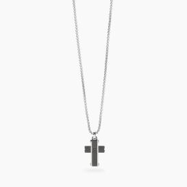 STYLE 01  Collana con catena groumette con pendente croce e cristallo nero