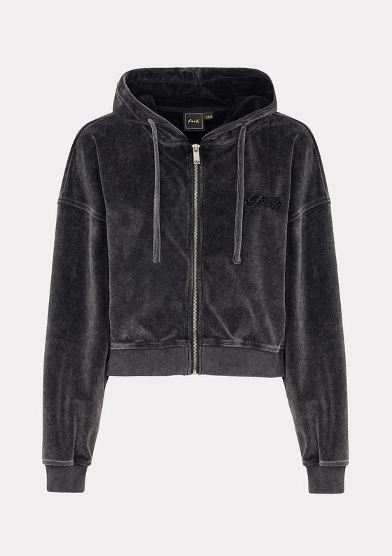 Felpa Crop con Cappuccio Donna F**K Nera W0400-BK