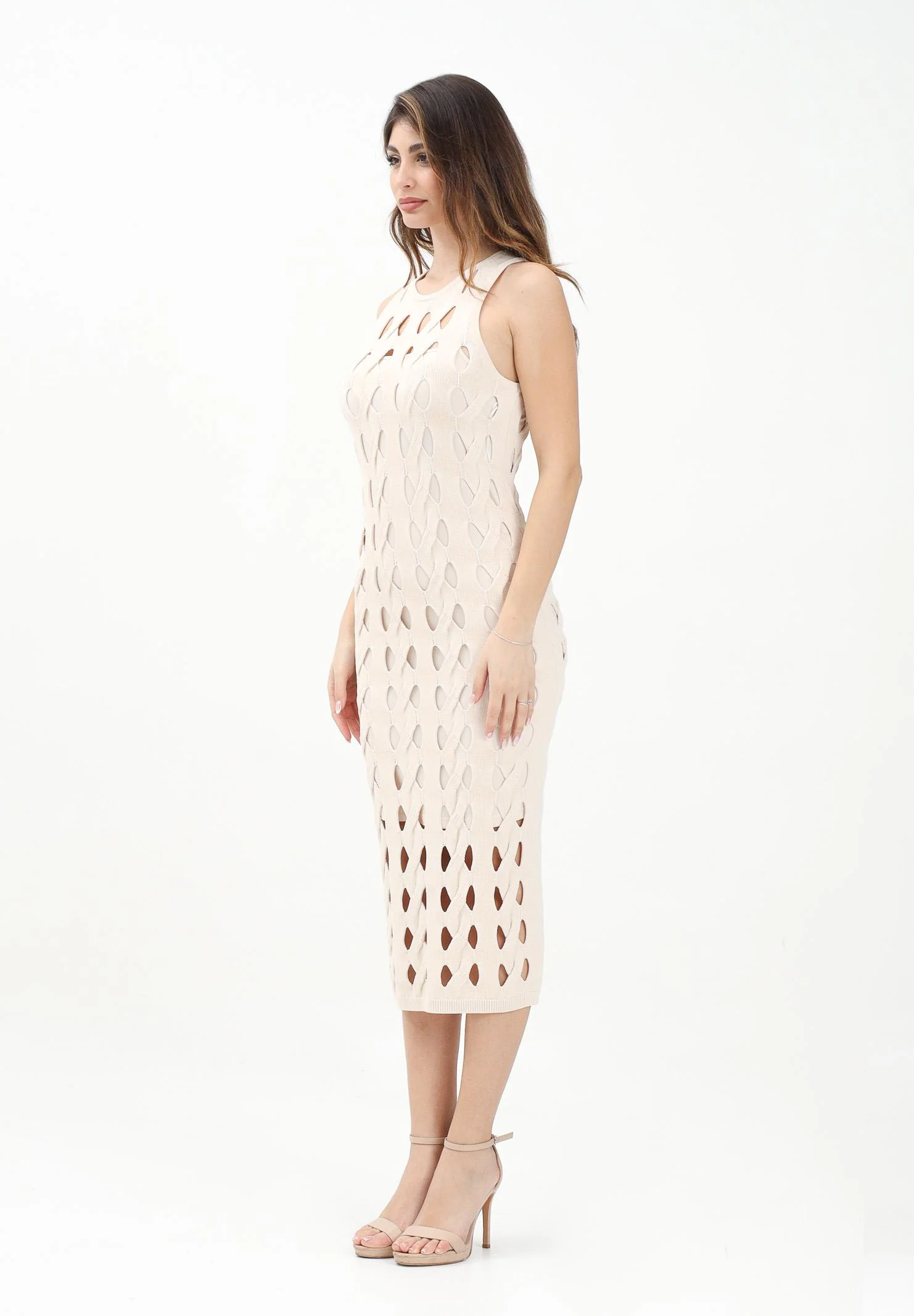 Image of PINKO Abito midi beige da donna con dettagli cut-out