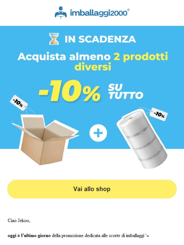 🚨 Scade: -10% su 2 o + prodotti diversi