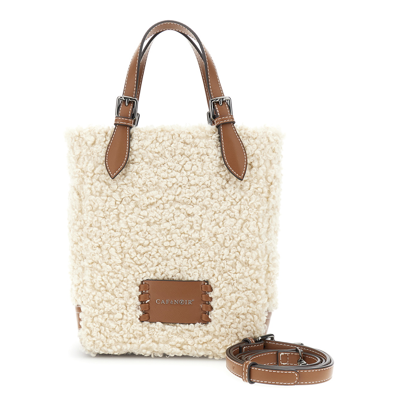 Image of borsa a mano in tessuto ricciolino naturale