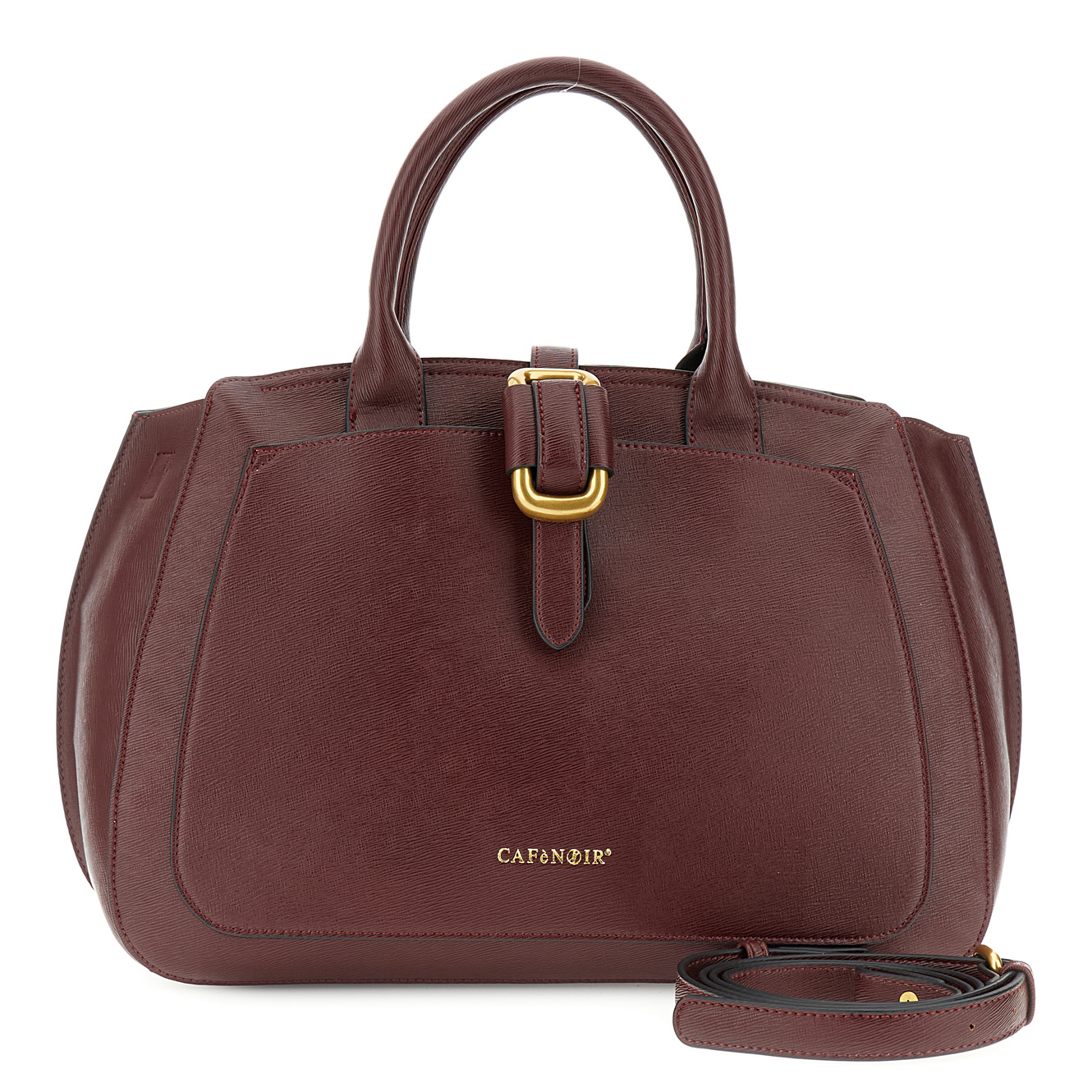 Image of borsa a mano effetto saffiano con tasca applicata bordeaux