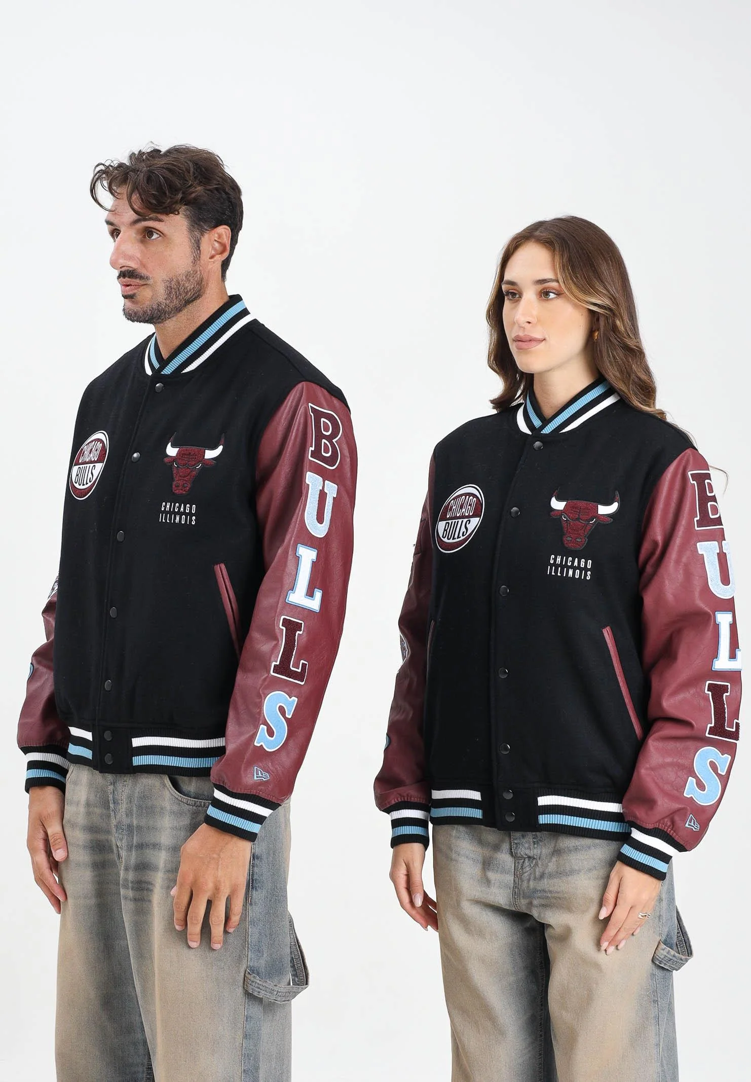 Image of NEW ERA Bomber Varsity Chicago Bulls NBA Patch nero e bordeaux per uomo e donna