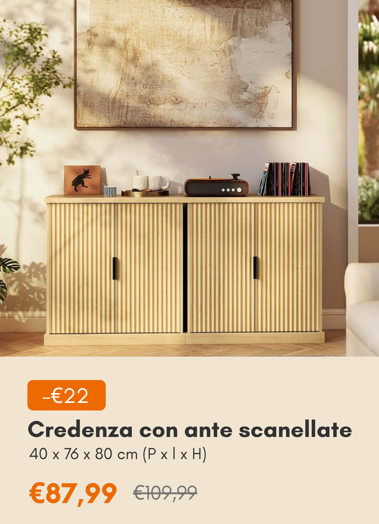 MAXE Collezione - Credenza con ripiani regolabili e ante scanellate stile