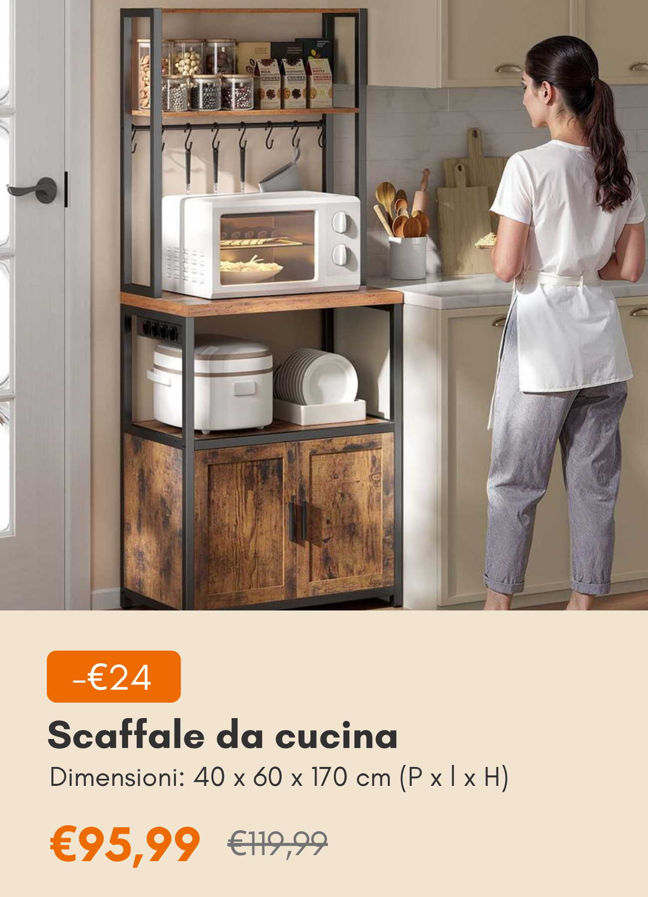 Scaffale da cucina con prese ganci e ripiani multifunzione