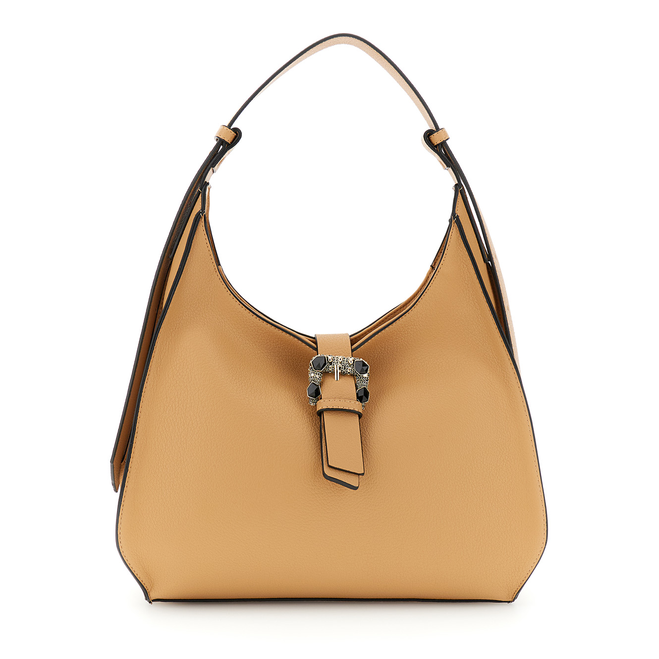 Image of borsa a spalla con costole a contrasto biscotto