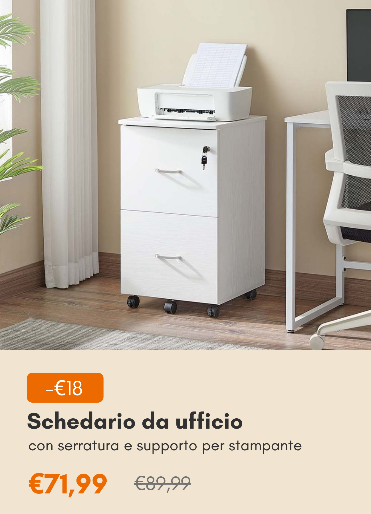 Schedario da ufficio con serratura e supporto per stampante