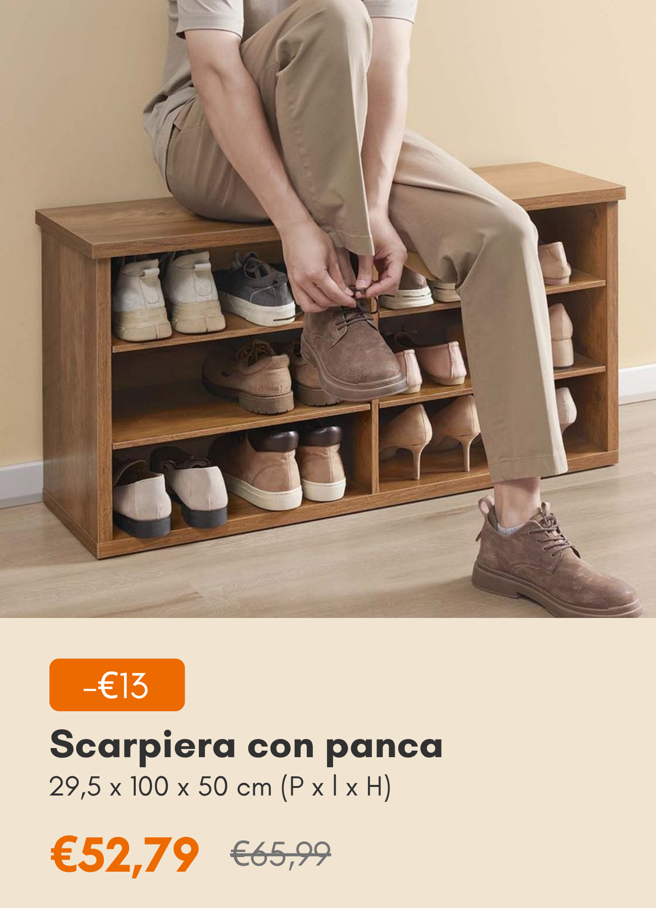 Scarpiera da ingresso con panca e ripiani regolabili