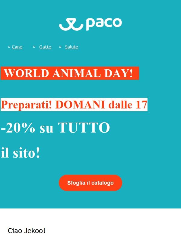Animal World Day! Sconto 20% da domani alle 17  ⏰