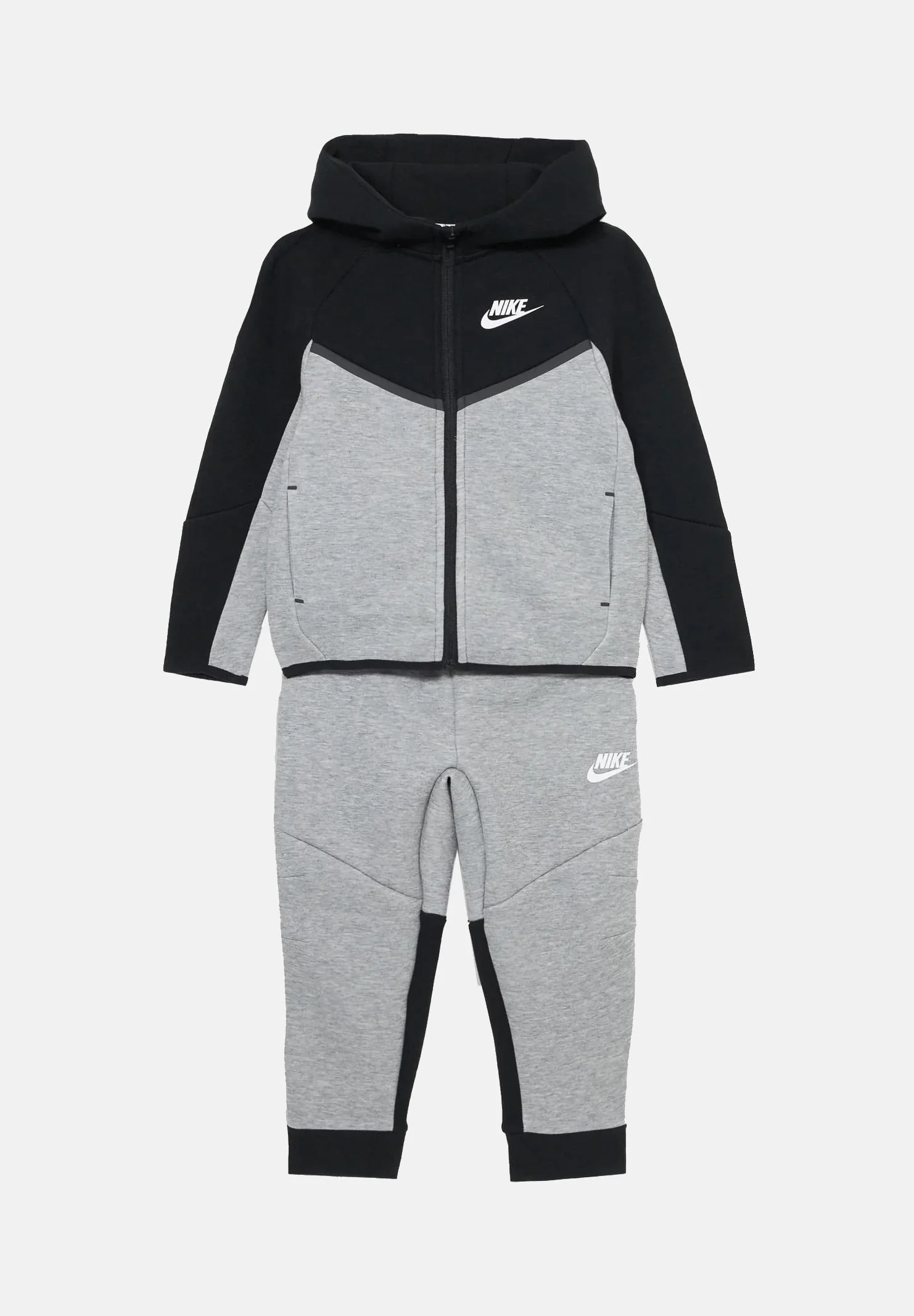 Image of NIKE Tuta Tech Fleece nera e grigia da bambino