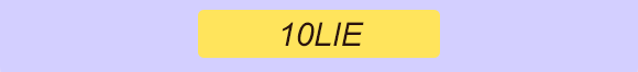 Codice promozionale “10LIE” centrato su sfondo giallo con bordo arrotondato e sfondo pagina lilla.        
