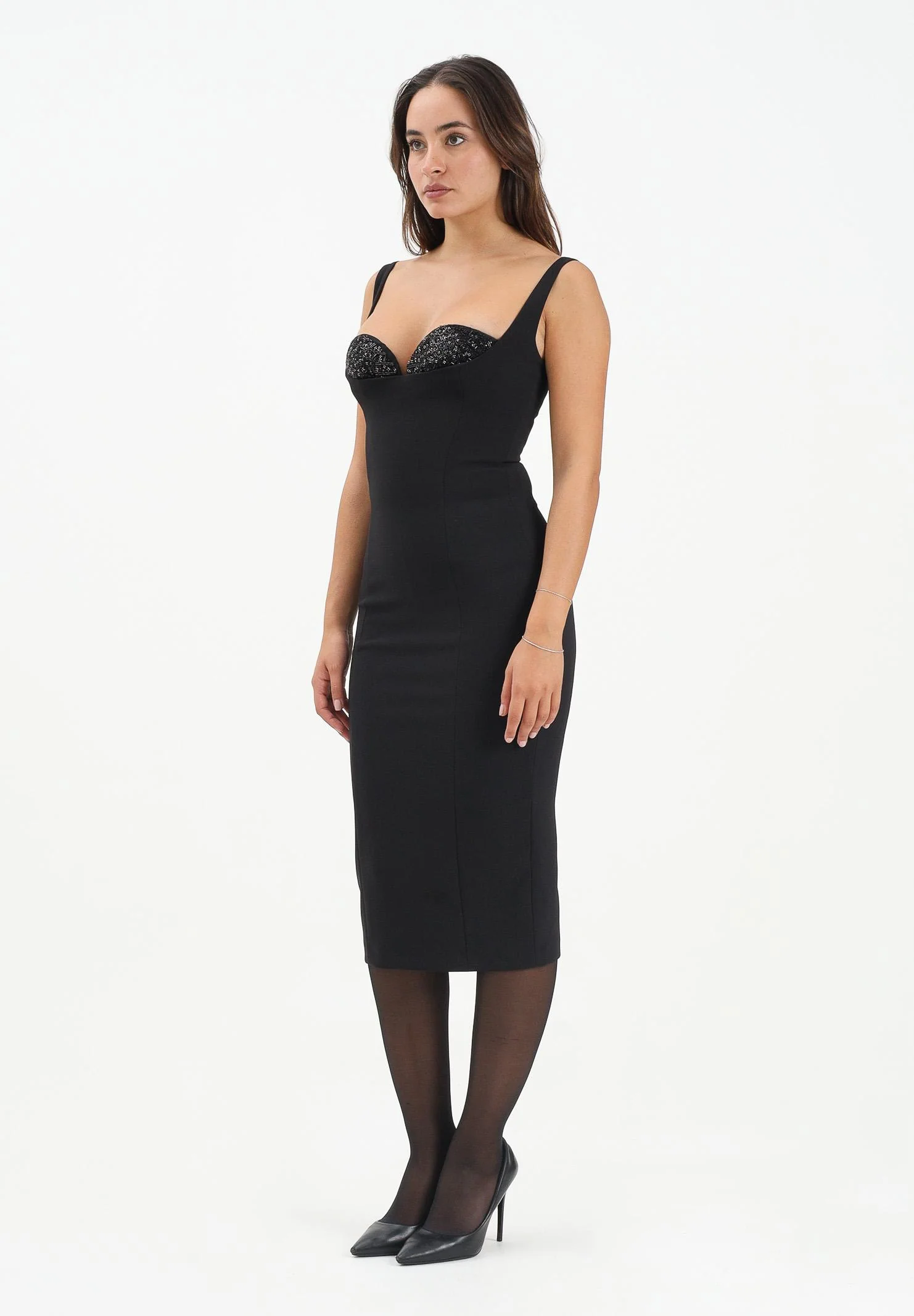Image of ELISABETTA FRANCHI Abito midi nero da donna con cristalli