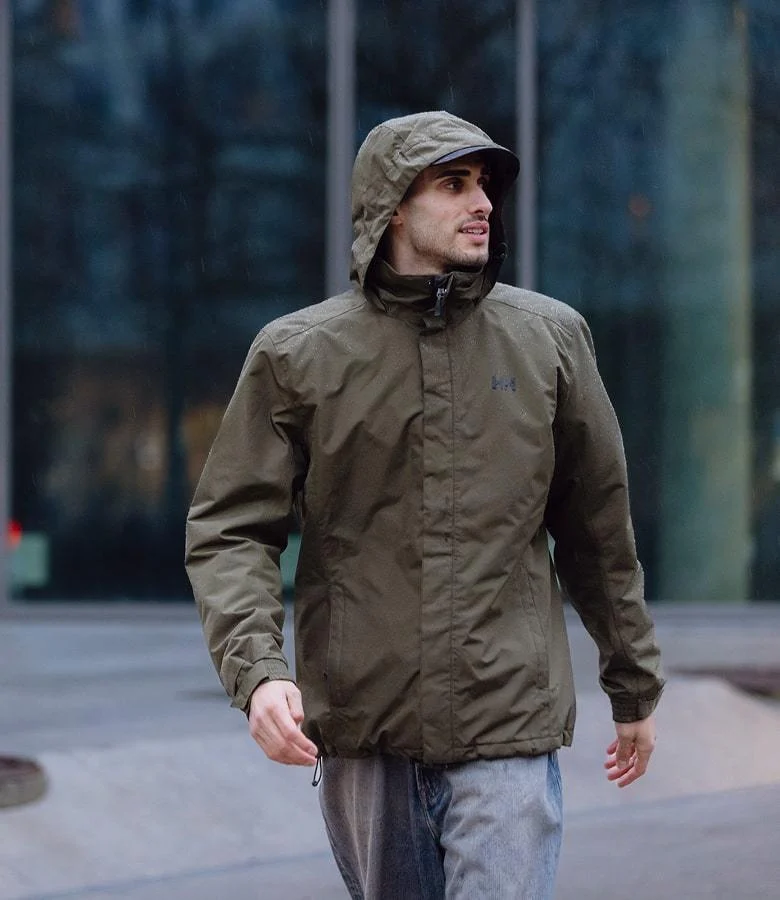Man wearing Helly Hansen rainwear