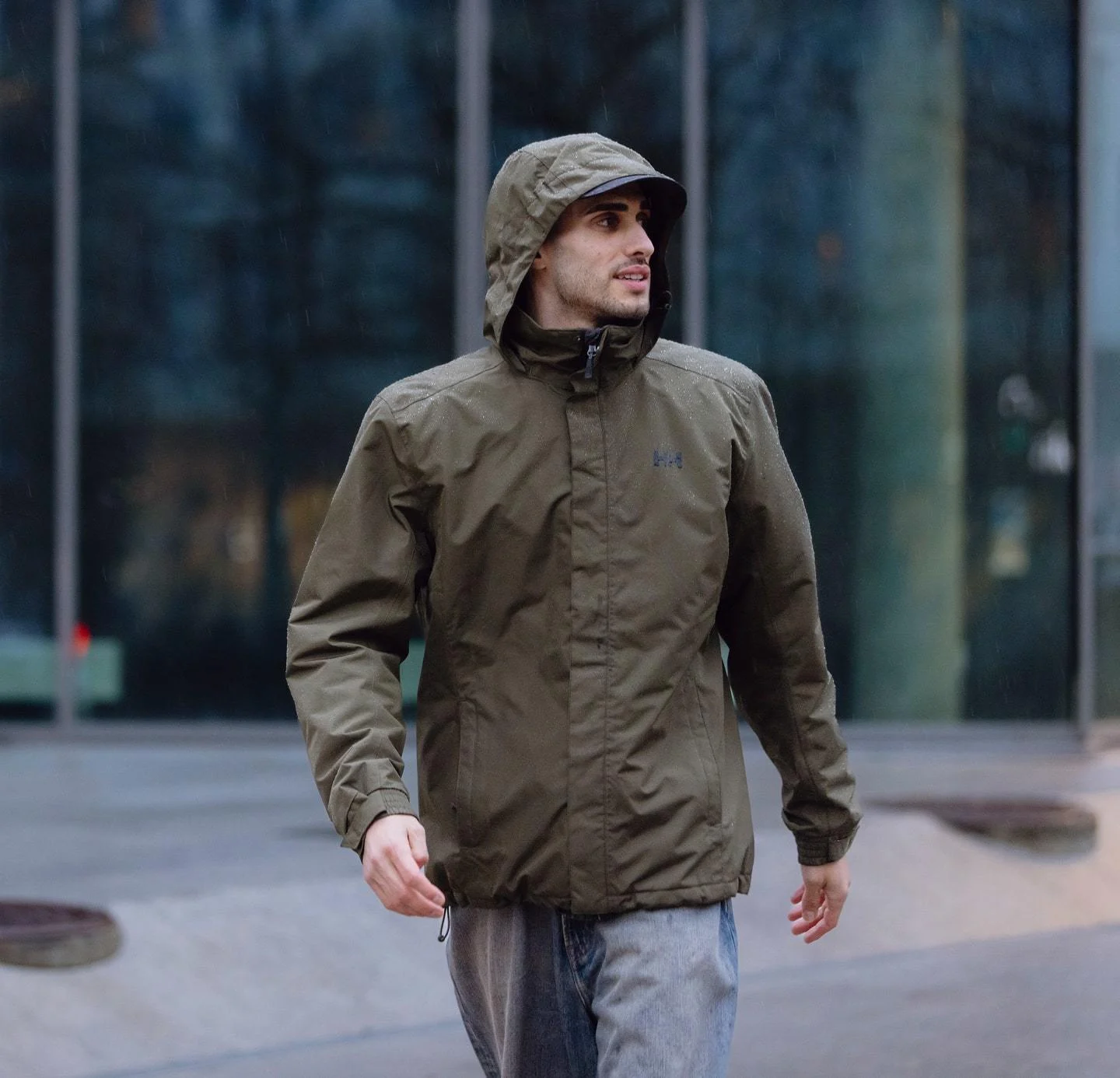 Man wearing Helly Hansen rainwear