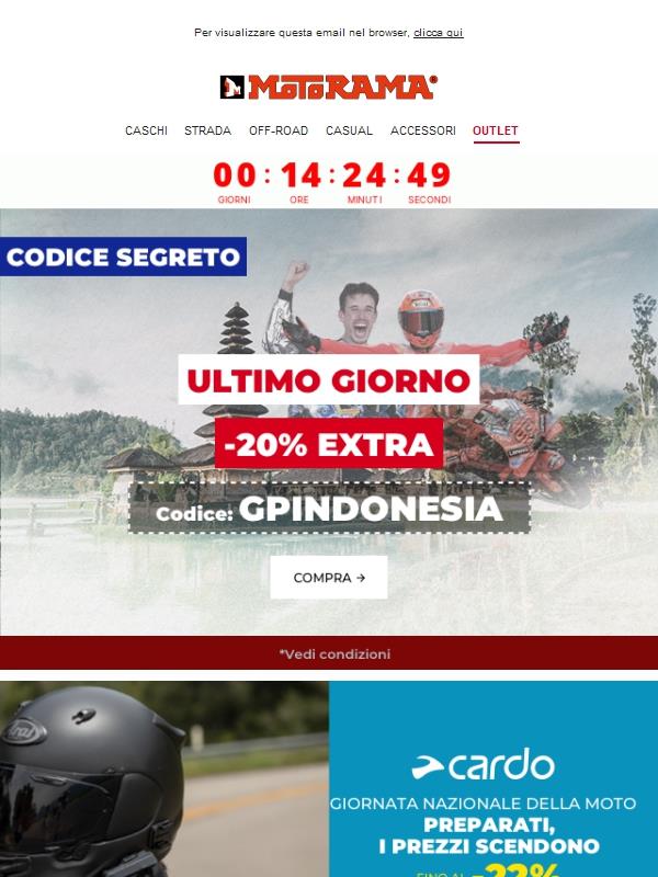 ⏰Ultimo giorno del -20%! Codice GPINDONESIA 🏍️