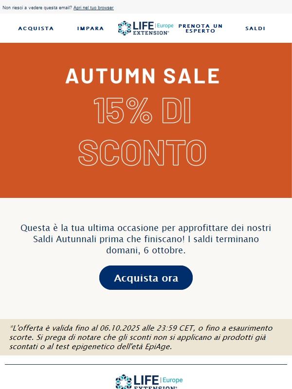 Ultima possibilità: lo sconto del 15% scade domani