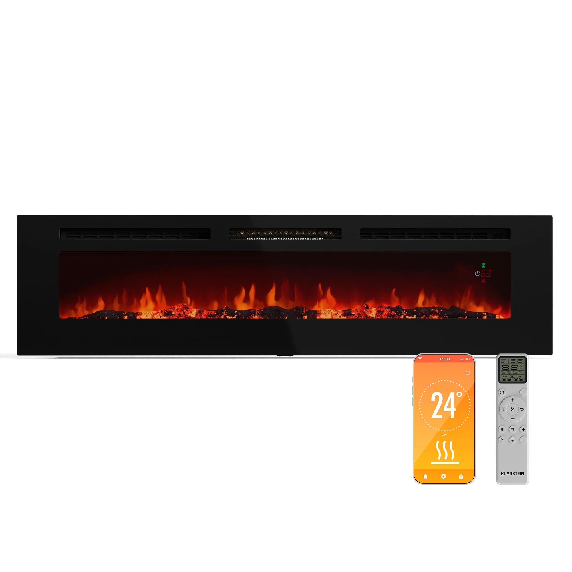 Klarstein Galeras Smart - Caminetto elettrico | 2 livelli di calore | 16-30 °C | Compatibile con IOT