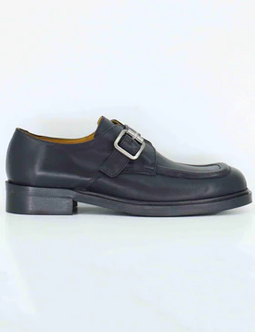 Mocassini in pelle nera con tacco basso e fibbia laterale Donna SPA600 001