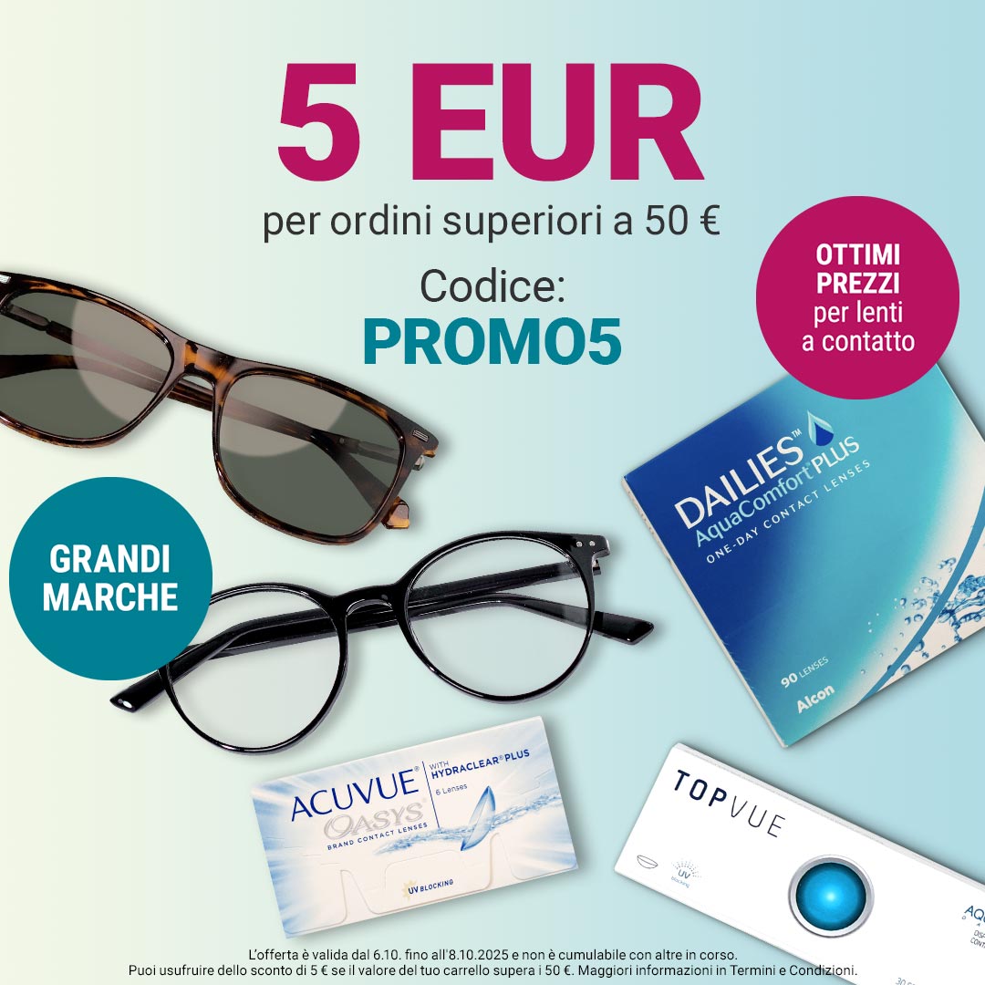5 eur di sconto per ordini superiori a 50€. codice promo5