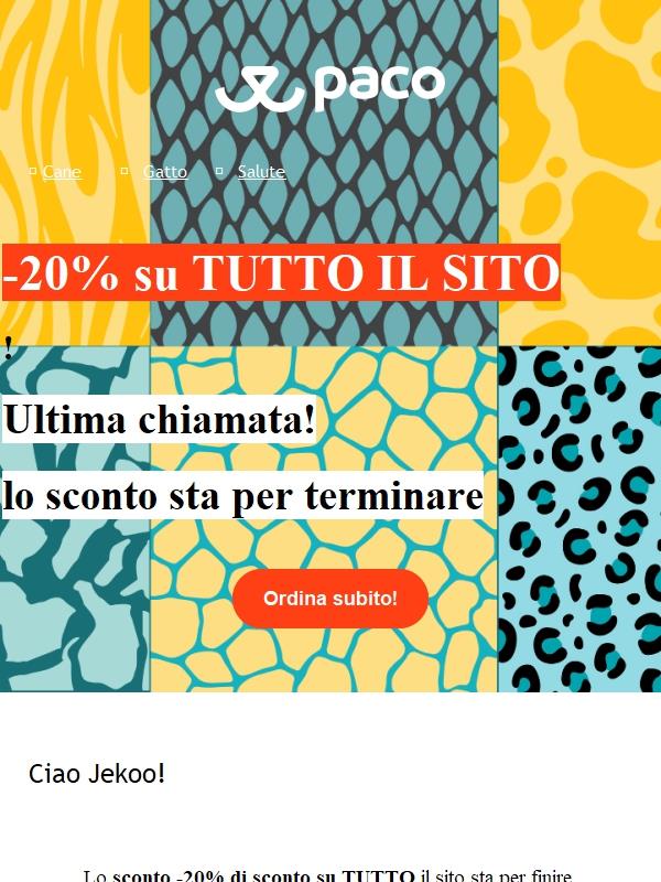 20% di extra sconto su TUTTO il sito 🐾