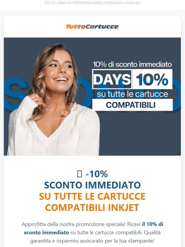 Sconto -10% su tutte le cartucce compatibili! su tuttocartucce.com