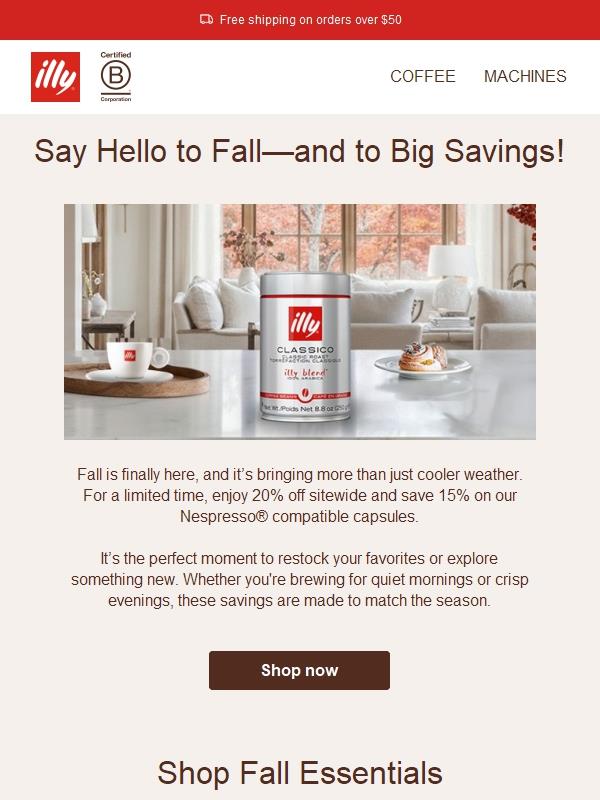 Hello, Fall Savings – 20% Off Sitewide + 15% Off Capsules
