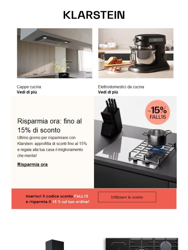 🚨 Ultimo giorno di sconti: fino al 15% di sconto