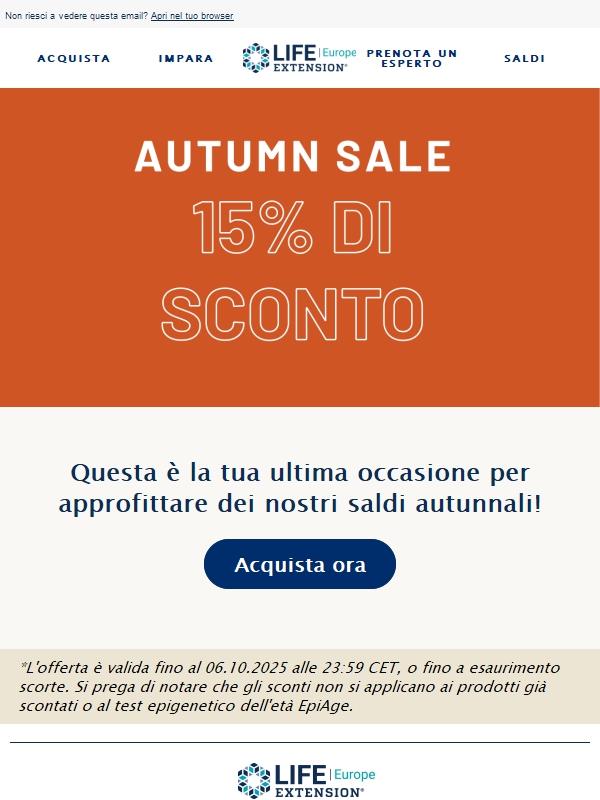 Scade a mezzanotte: 15% di sconto su tutto