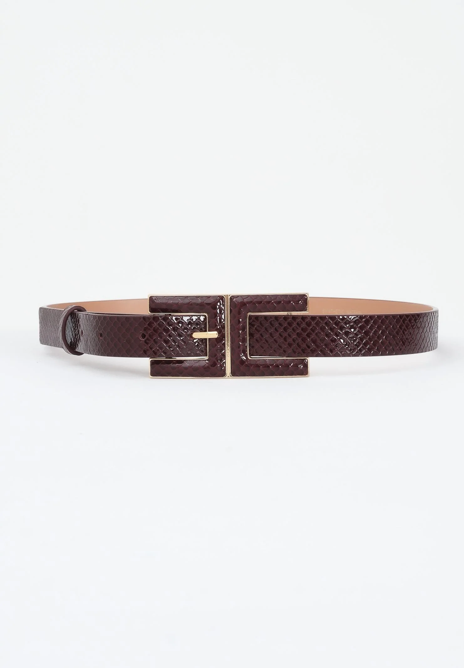 Image of ELISABETTA FRANCHI Cintura bordeaux da donna realizzata con effetto pitonato
