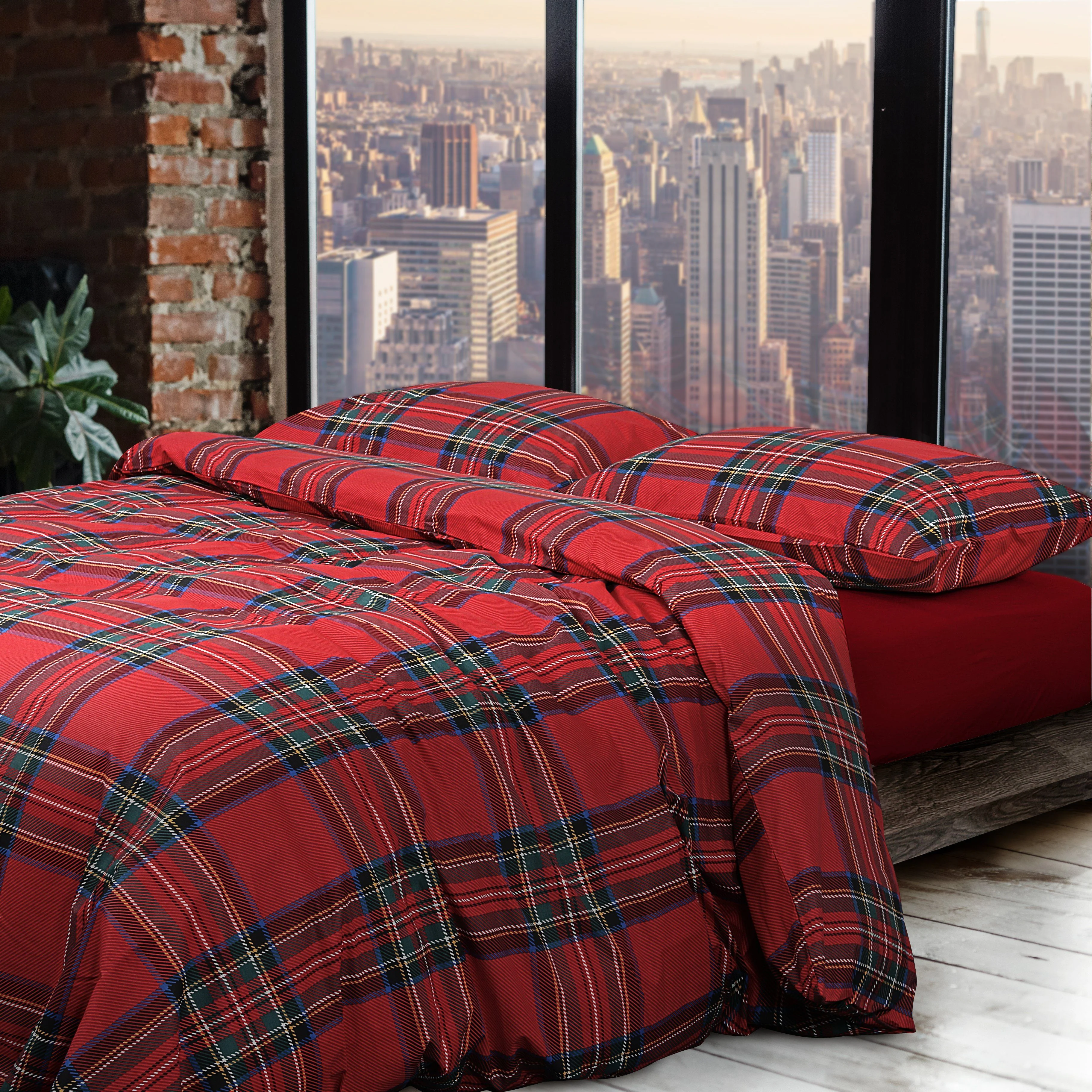 Image of Parure Copripiumino in Puro Cotone <br>Fantasia Scozzese - <b>Tartan