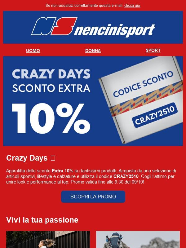Sconto Extra 10% | Occasioni imperdibili con i Crazy Days 🔥