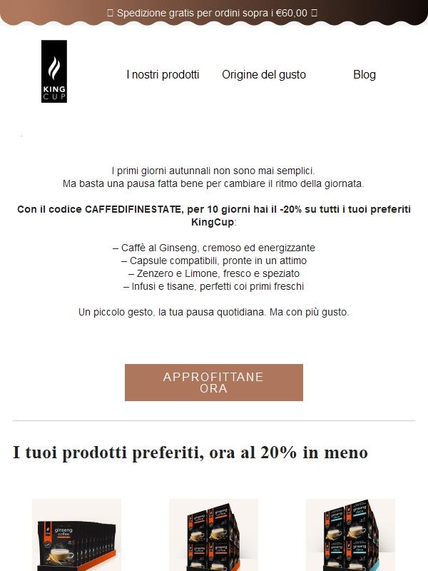 20% di sconto su caffè e tisane
