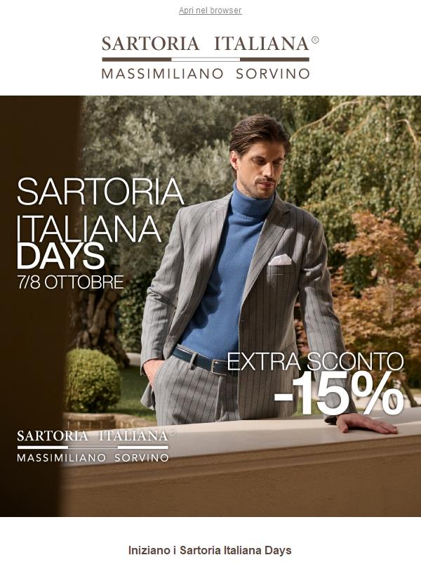 Sartoria Italiana Days: Extra -15% su una selezione di capi