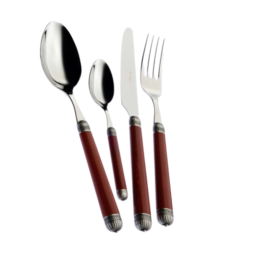 Dorico Silver-Plated Ring Stainless Steel and ABS Cutlery Set - Set 24 Pieces - Bordeaux