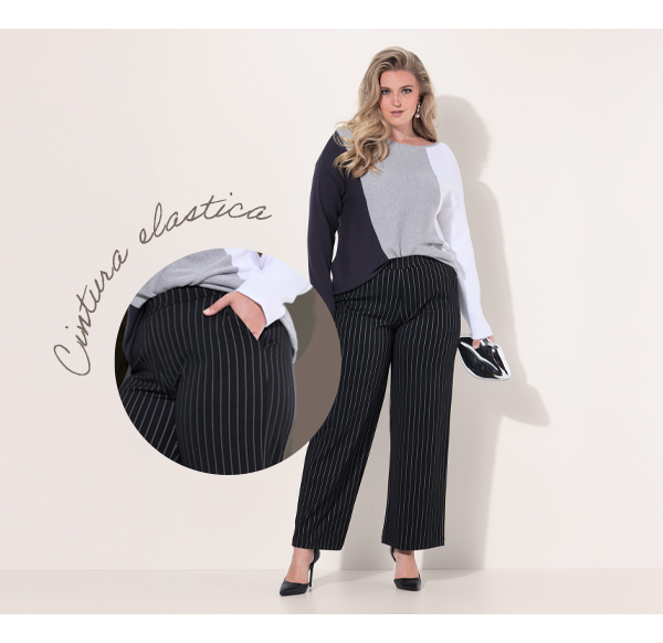 Pantaloni modello Mary dal taglio della gamba ampio con righe sottili e cintura elastica