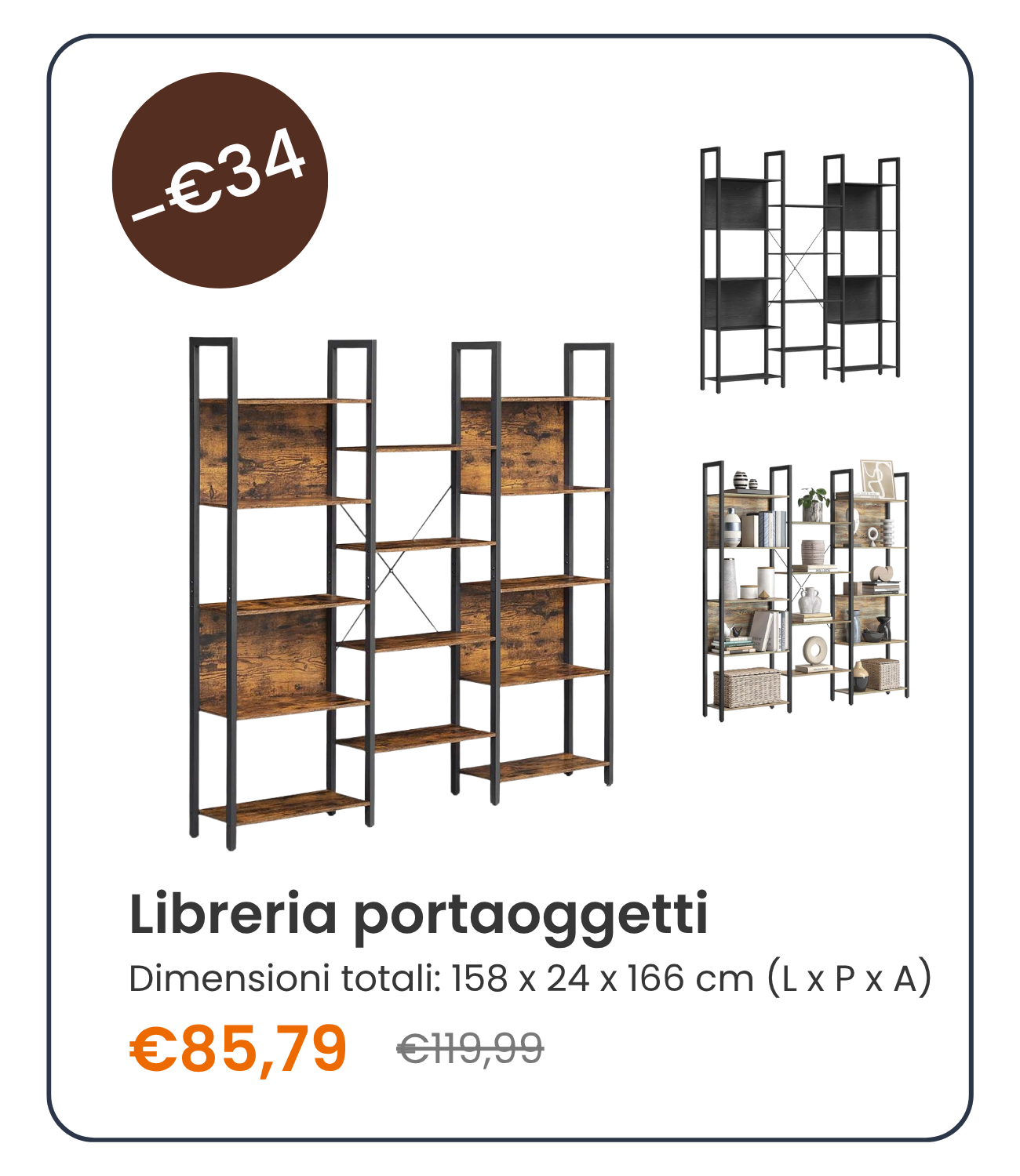 Libreria Scaffale Portaoggetti con 14 Ripiani in Metallo Marrone Vintage e Nero