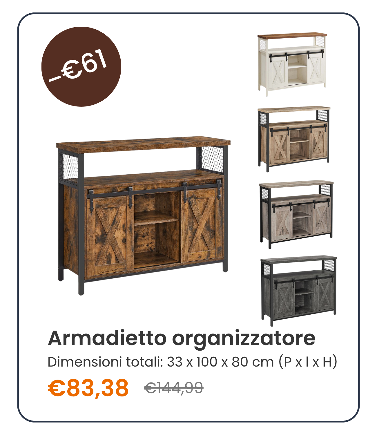 Armadietto Organizzatore Stile Country Marrone Vintage e Nero Inchiostro