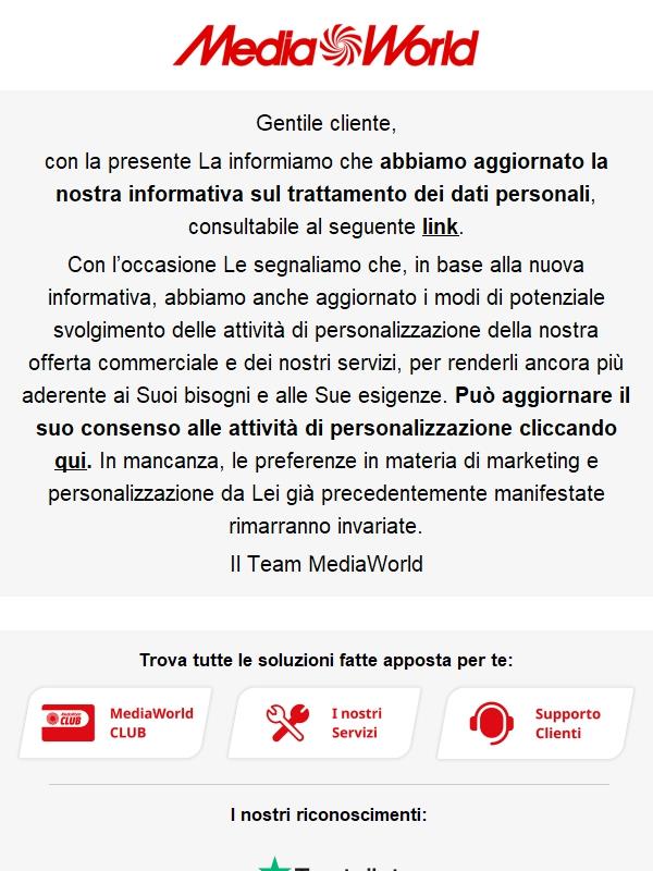 Aggiornamento informativa privacy