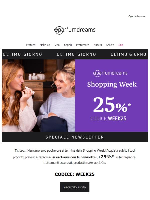 Solo fino a oggi! 25% di sconto per la Shopping Week ⏰