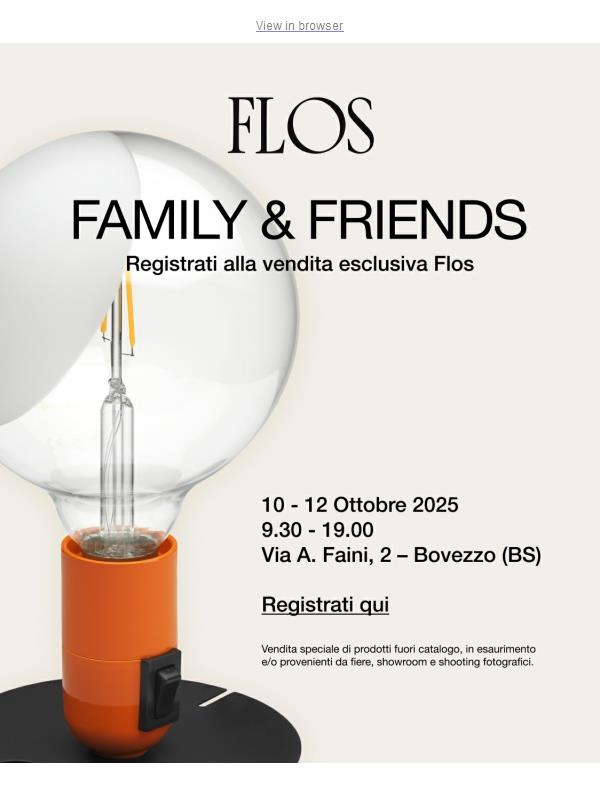 Flos Family & Friends | 10-12 Ottobre. Registrati alla vendita esclusiva