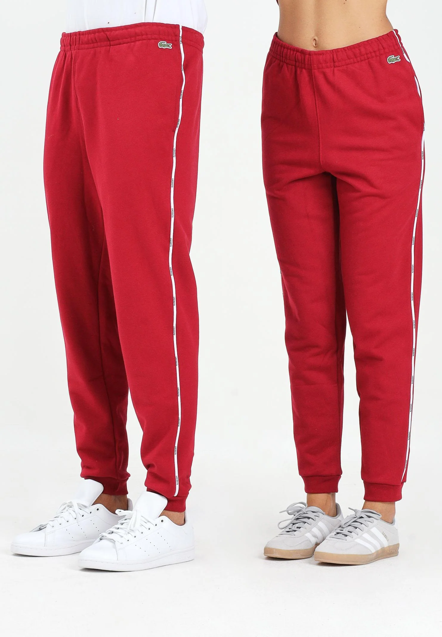 Image of LACOSTE Pantalone sportivo bordeaux per uomo e donna con bande logate