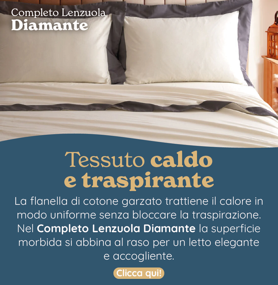 Completo Lenzuola in Flanella di Cotone con Bordo in Raso - Diamante