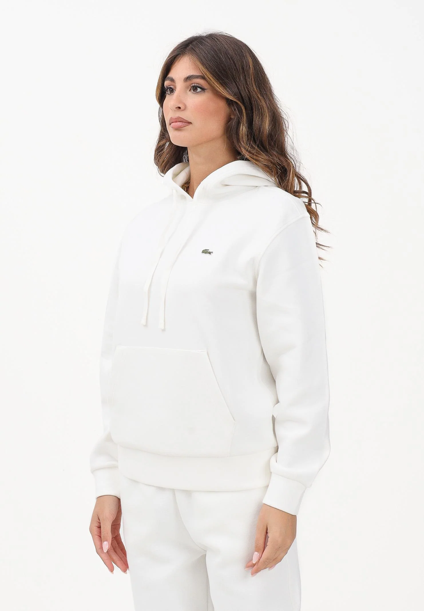 Image of LACOSTE Felpa con cappuccio Piqué bianca da donna