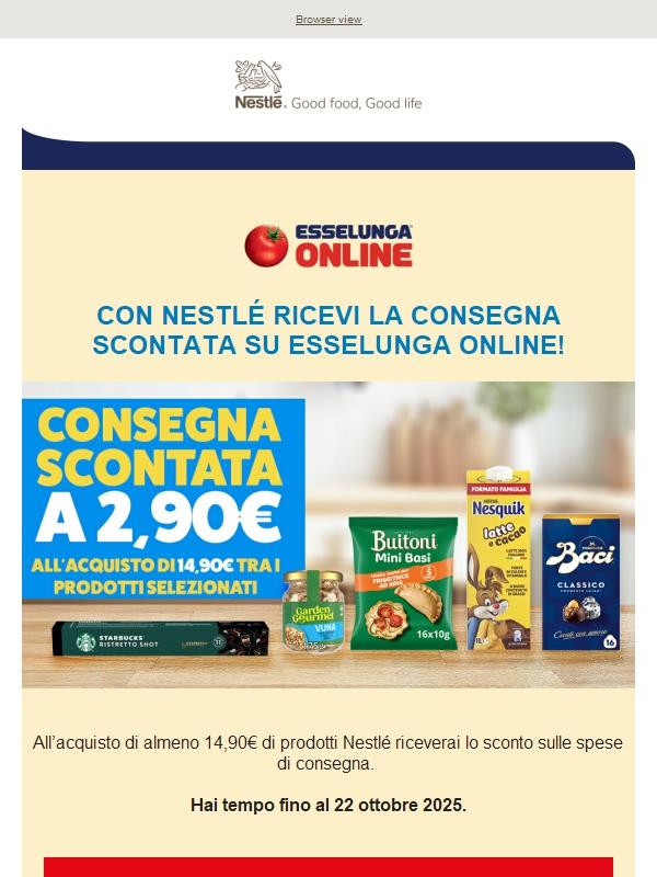 Approfitta della consegna scontata con Esselunga sui prodotti Nestlé!
