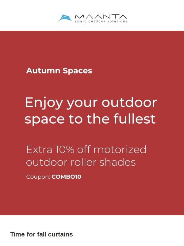 Autumn-ready spaces: motorised roller shades with EXTRA 10%